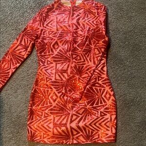Sequin Geometric Red Dress